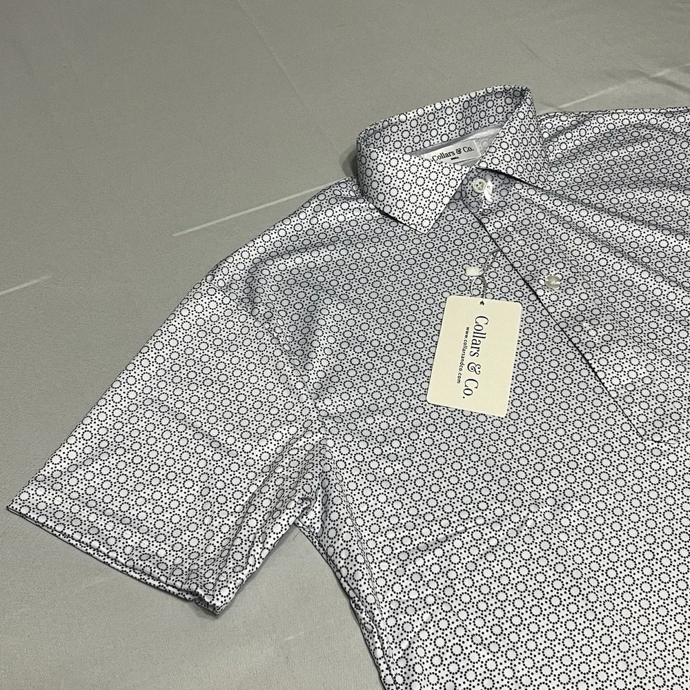 NWT Collars and Co Dress Collar Polo Shirt Men S Purple Geometric Print Stretch